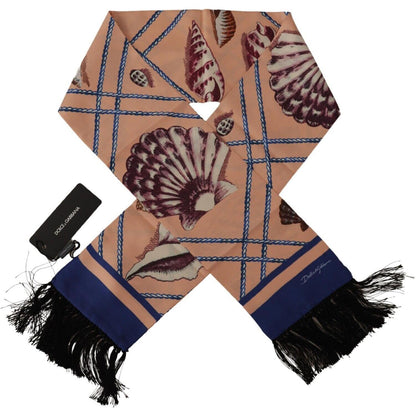 Dolce & Gabbana Multicolor Patterned Seashell DG Logo Shawl Fringe Scarf