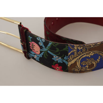 Dolce & Gabbana Red Embroidered Leather Gold Logo Metal Buckle Belt