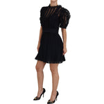 Dolce & Gabbana Black Lace Trim A-line Mini Nylon Dress DR28847