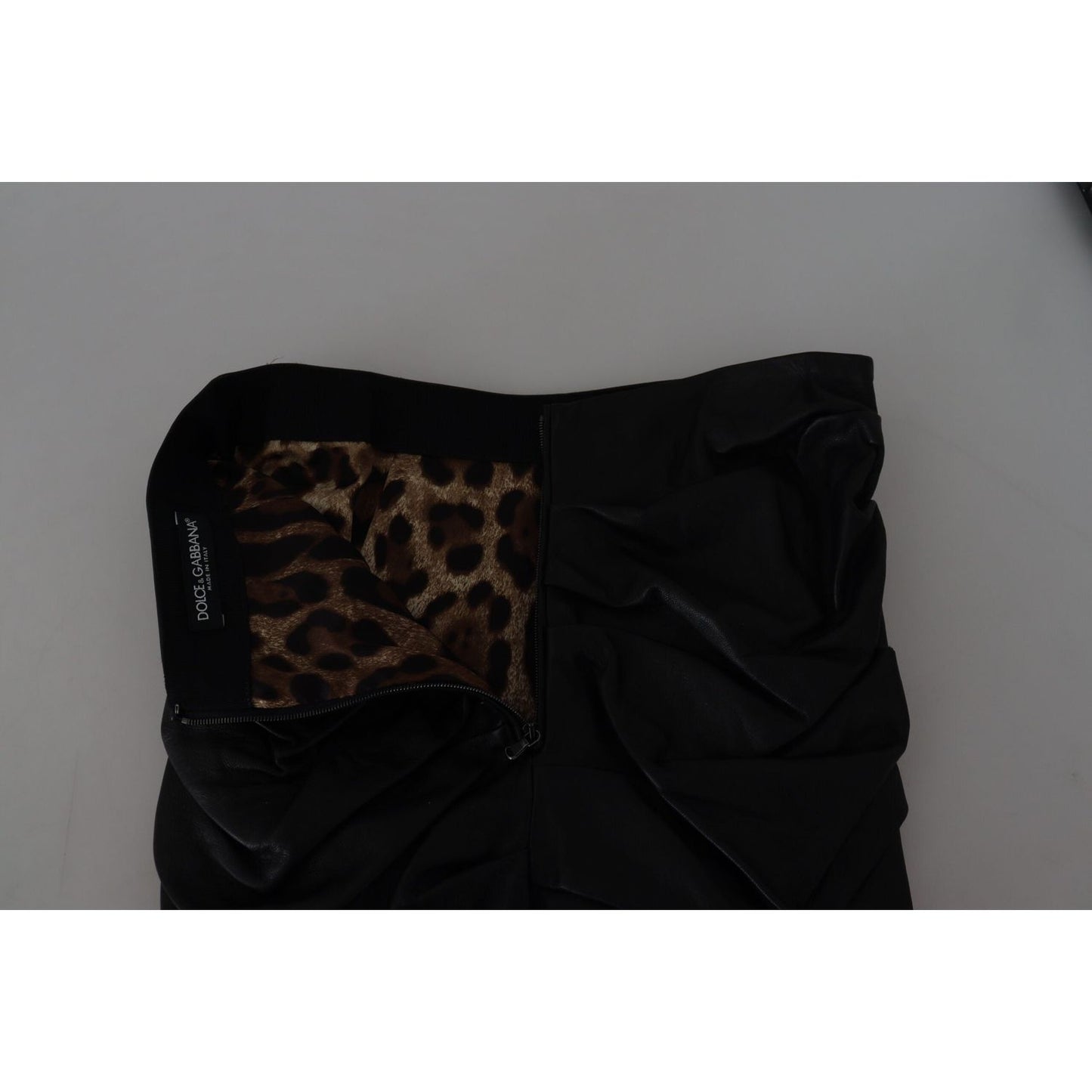 Dolce & Gabbana Black Lambskin Leather A-line Mini Skirt