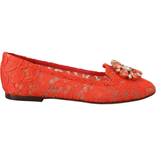 Dolce & Gabbana Elegant Lace Vally Flats in Coral Red Dolce & Gabbana Chocolate
