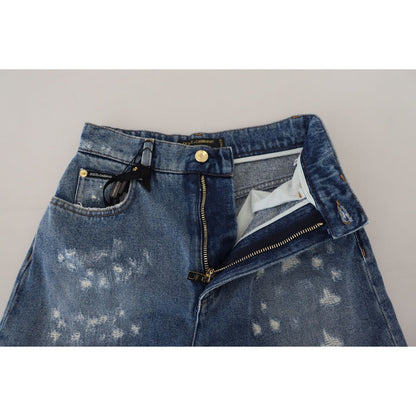 Dolce & Gabbana Blue Tattered Skinny Denim Cotton Jeans