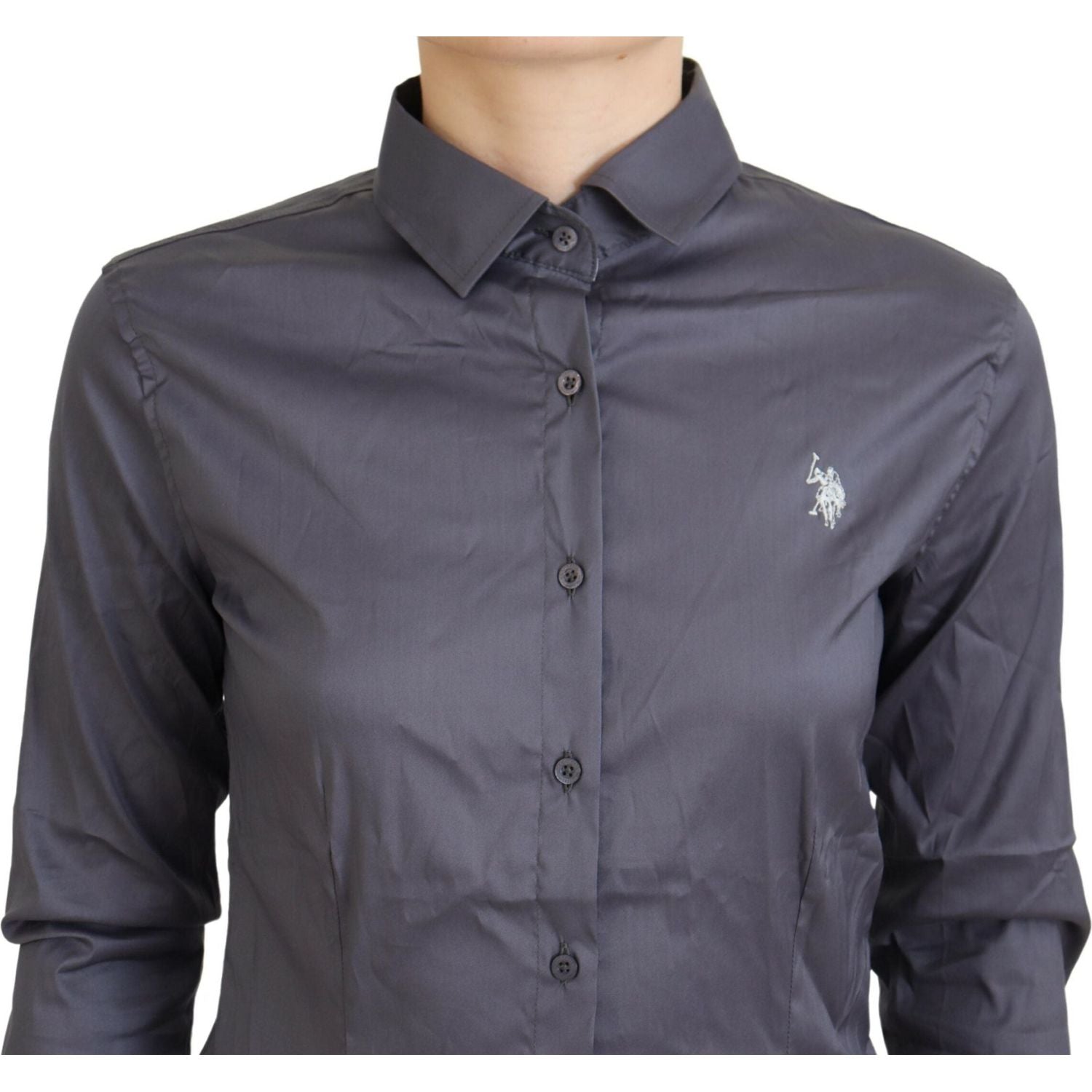 قميص بولو أنيق بأكمام طويلة باللون الرمادي من US POLO ASSN