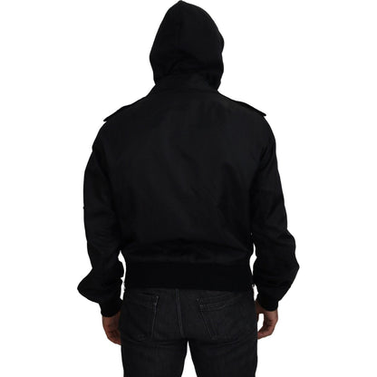 Dolce & Gabbana Black Nylon Hooded Full Zip Men Coat Jacket