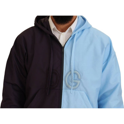 Dolce & Gabbana Black Blue DG Hooded Full Zip Men Jacket