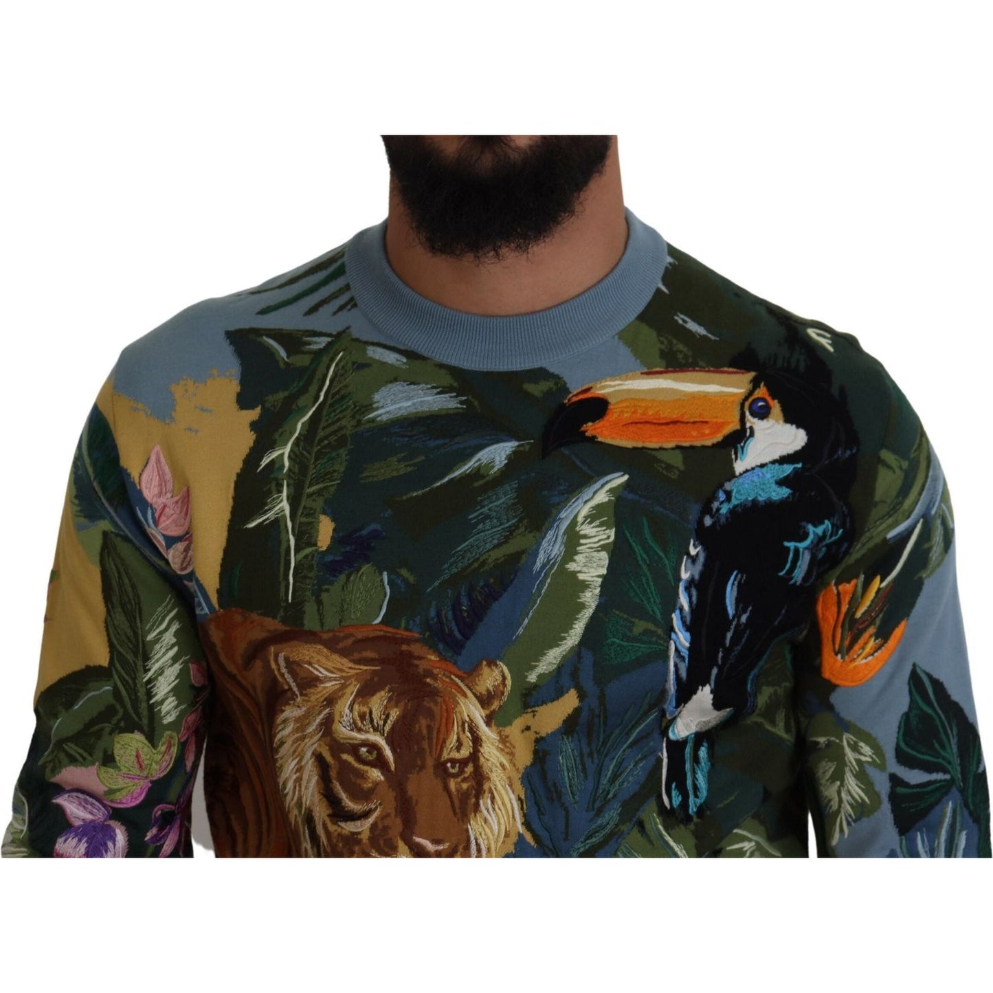 Dolce & Gabbana Multicolor Jungle Wool Pullover Logo Sweater TSH83952-50