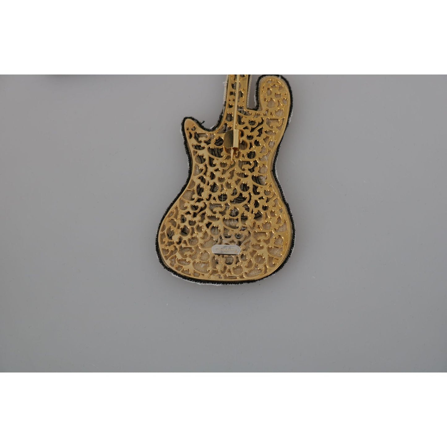 Dolce & Gabbana Gold Brass Beaded Guitar Pin Accessory Brooch SMY2041