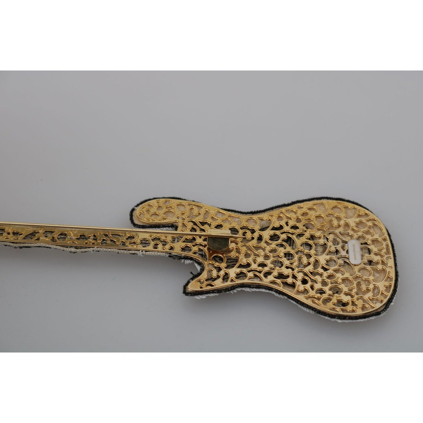 Dolce & Gabbana Gold Brass Beaded Guitar Pin Accessory Brooch SMY2041