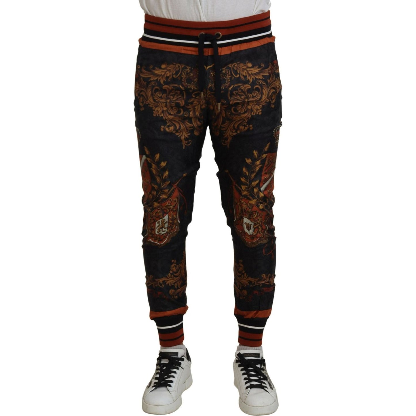 Dolce & Gabbana Gray Silk Baroque Crown Trousers Sport Pants