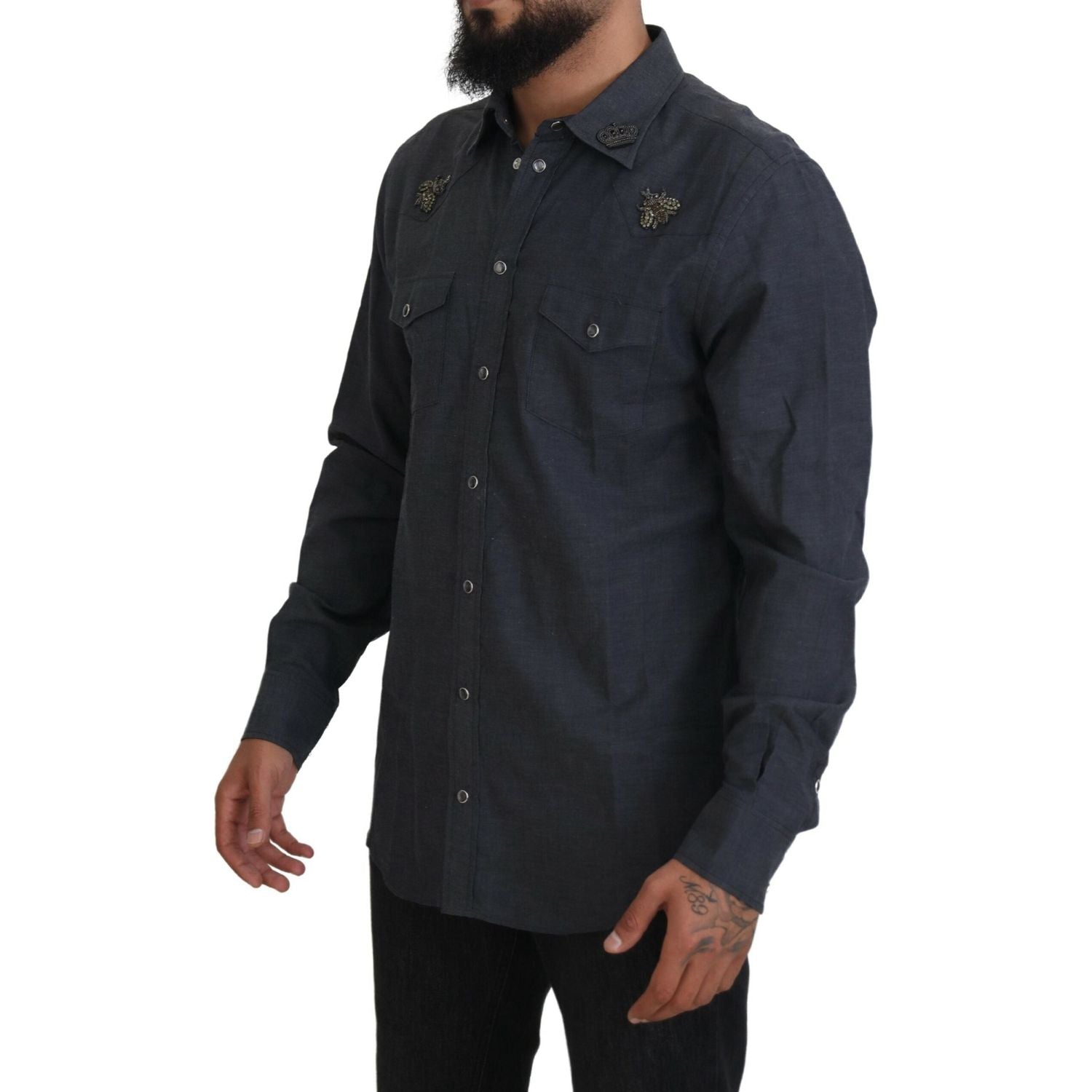 قميص دينم أزرق أنيق بقصّة Slim-Fit من Dolce &amp; Gabbana