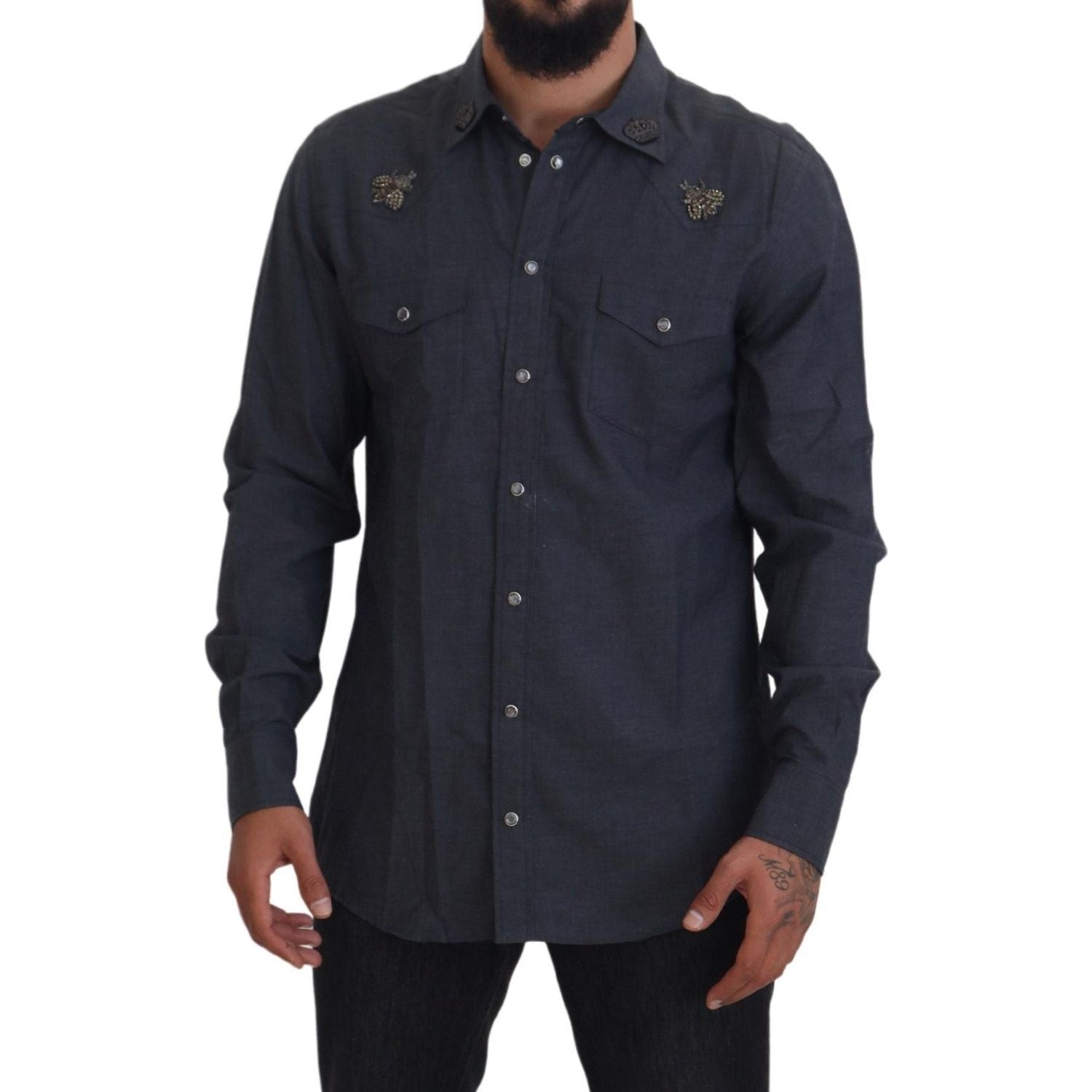 قميص دينم أزرق أنيق بقصّة Slim-Fit من Dolce &amp; Gabbana