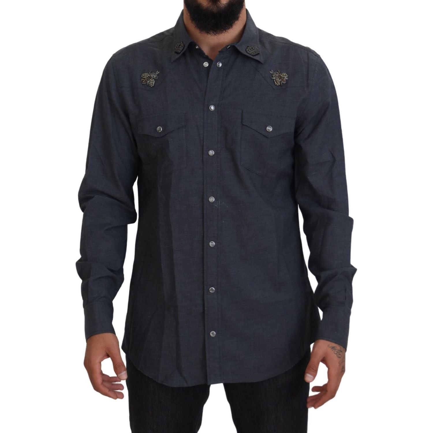 قميص دينم أزرق أنيق بقصّة Slim-Fit من Dolce &amp; Gabbana