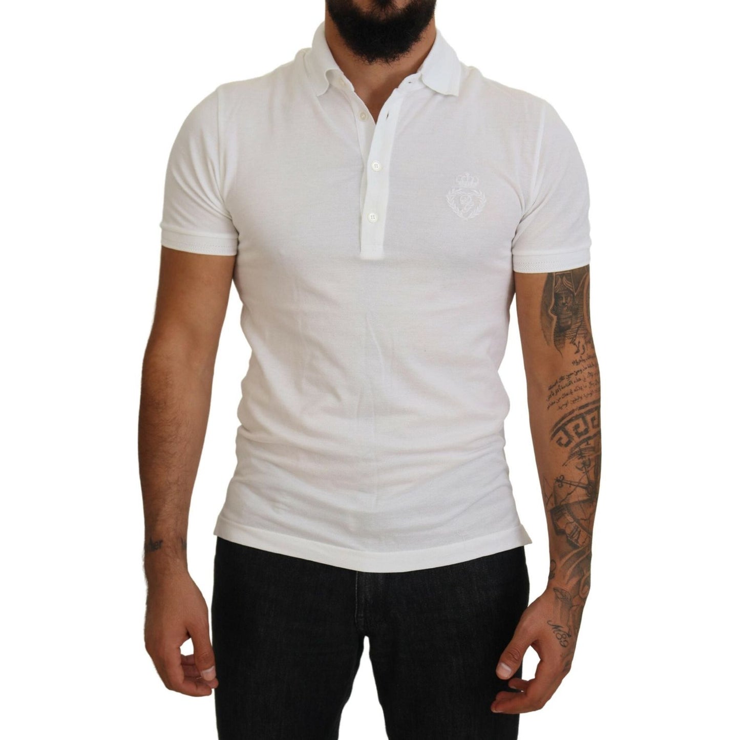 Dolce & Gabbana White Cotton Logo Short Sleeve Polo T-shirt