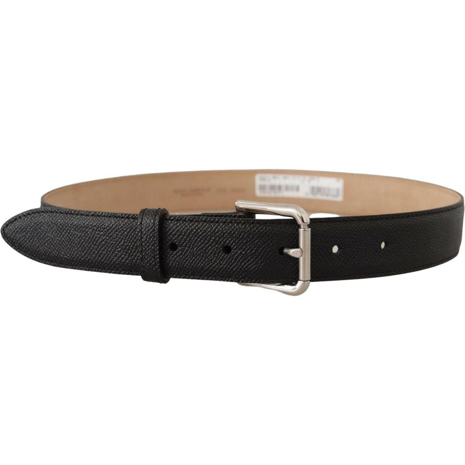Dolce & Gabbana Black Calf Leather Brown Backend Metal Buckle Belt