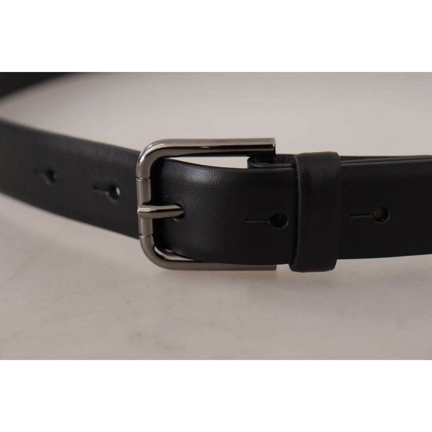 Dolce & Gabbana Black Calf Leather Classic Logo Metal Buckle Belt
