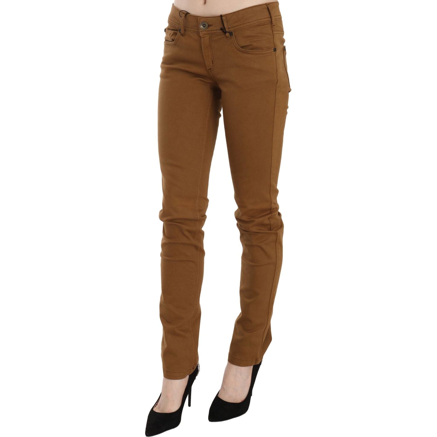 PLEIN SUD Brown Cotton Mid Waist Skinny Slim Fit Denim Jeans