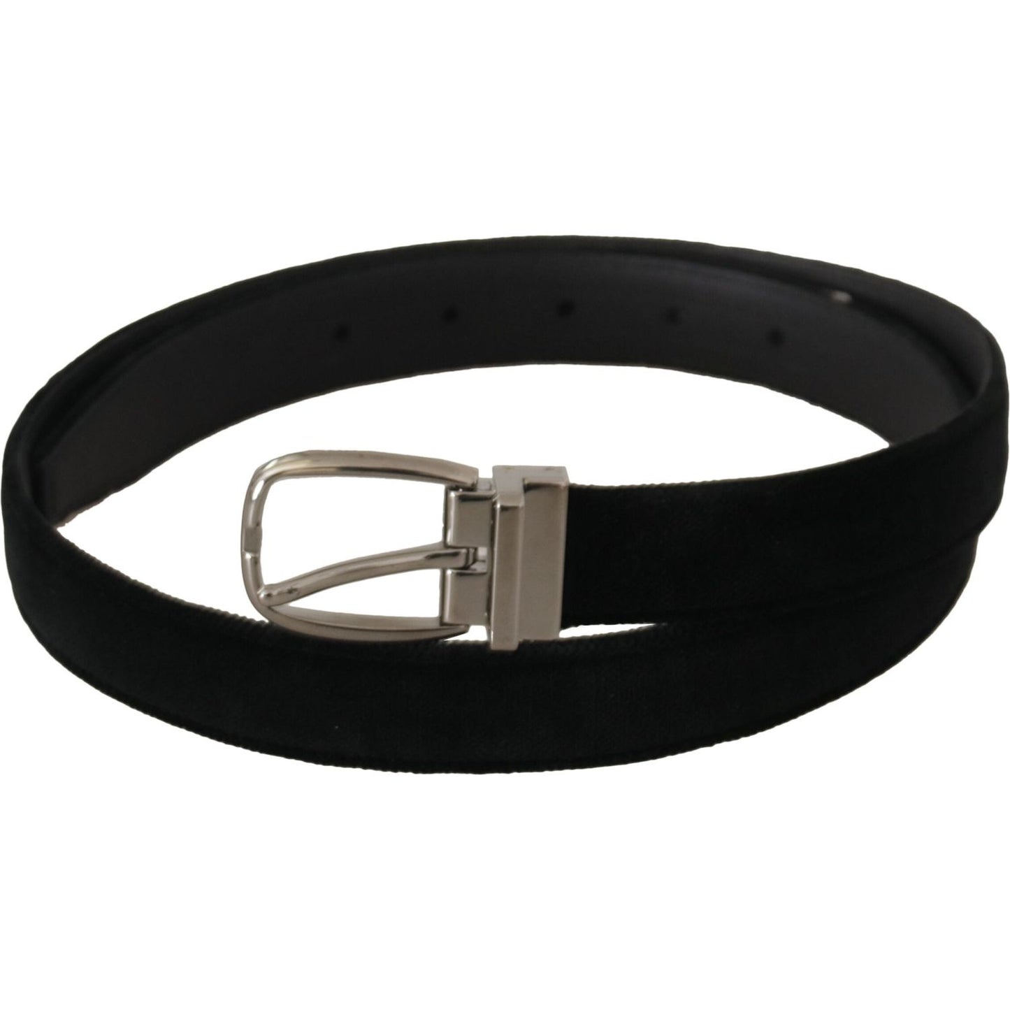 Dolce & Gabbana Black Classic Velvet Silver Tone Metal Buckle Belt