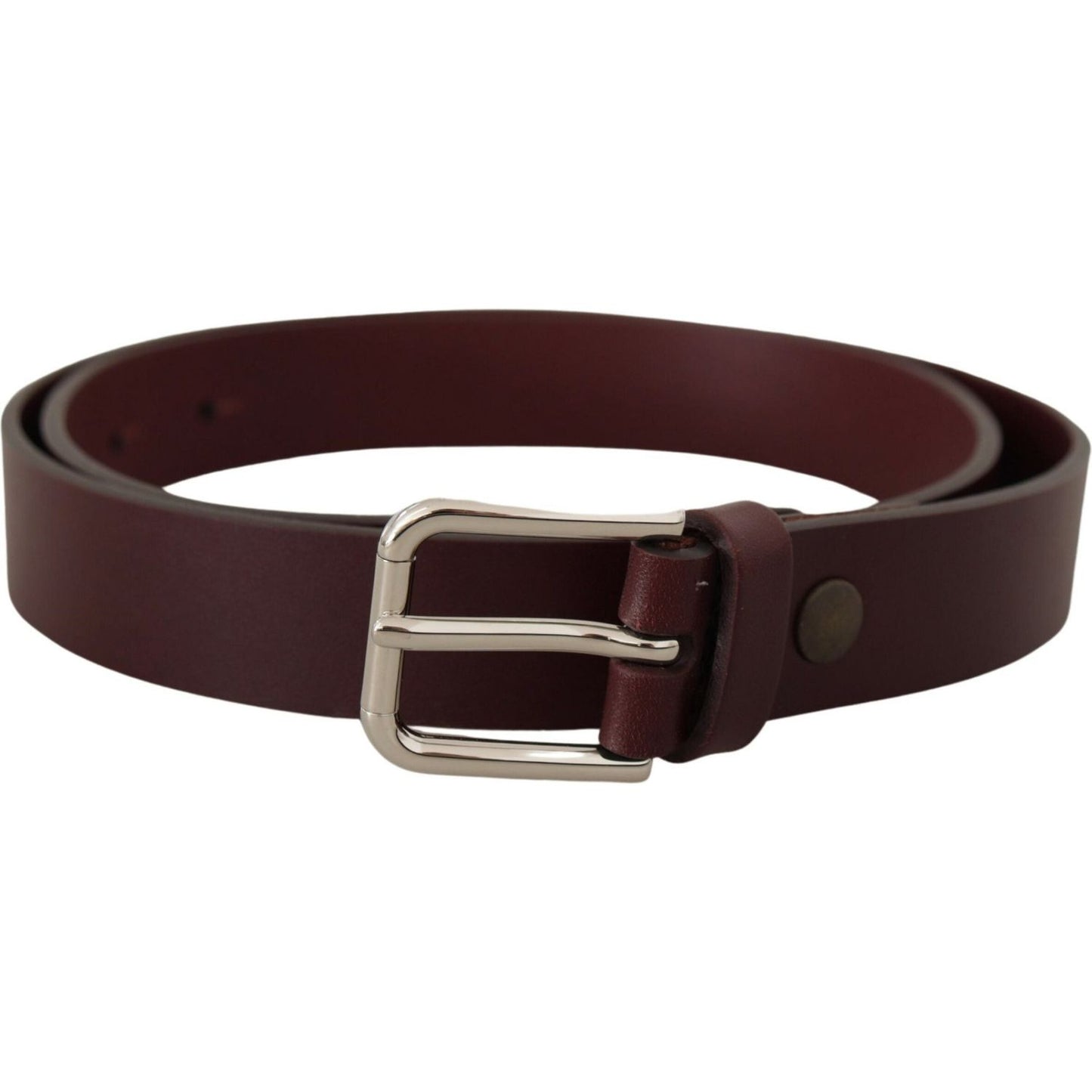 Dolce & Gabbana Maroon Calf Leather Silver Tone Metal Buckle Belt