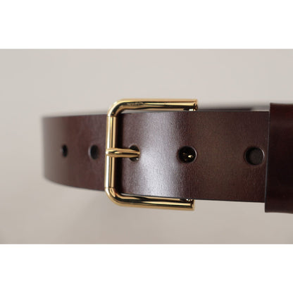 Dolce & Gabbana Brown Polished Leather Gold Tone Metal Buckle Belt