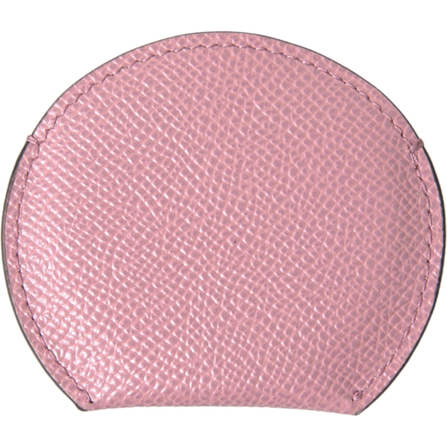 Dolce & Gabbana Pink Calfskin Leather Round Logo Print Hand Mirror Holder