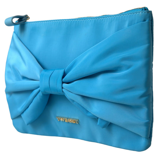 Twinset Blue Tafta Silk Large Bow Zipper Clutch Women Borse Logo Bag BAG1041