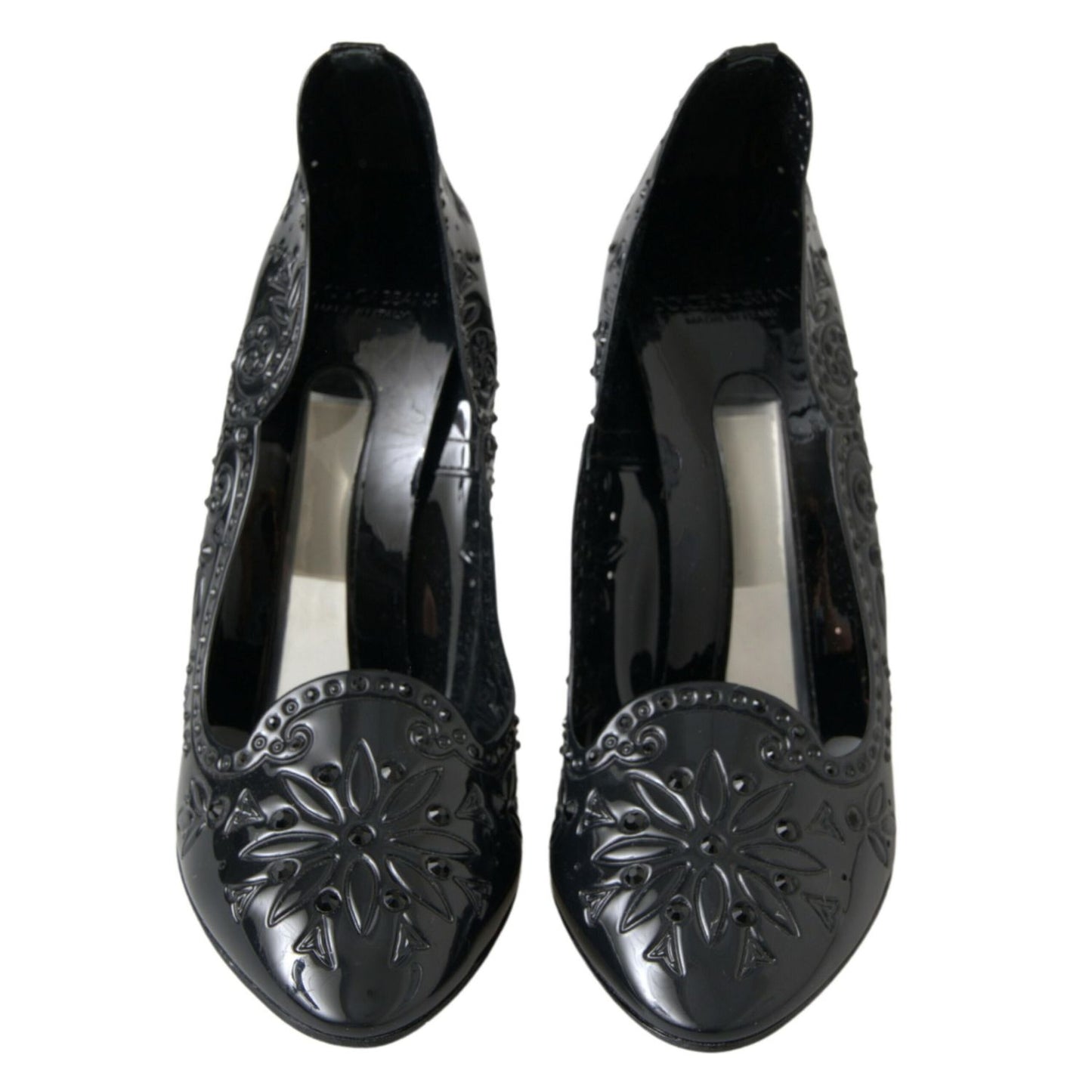Dolce & Gabbana Black CINDERELLA Floral Crystal Heels Shoes
