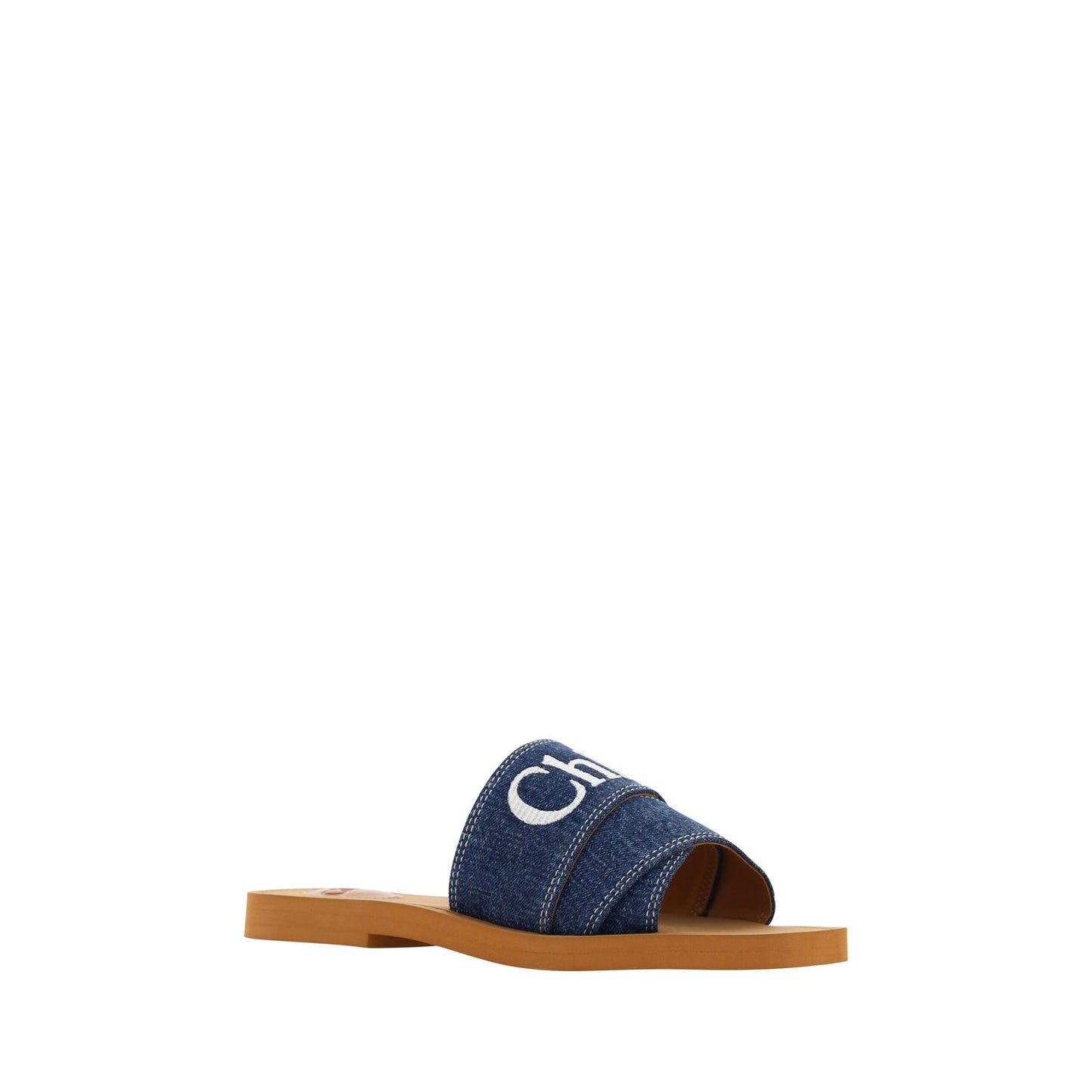 Chloé Sumptuous Cotton Woody Slide Sandals in Denim Blue 7614027013221