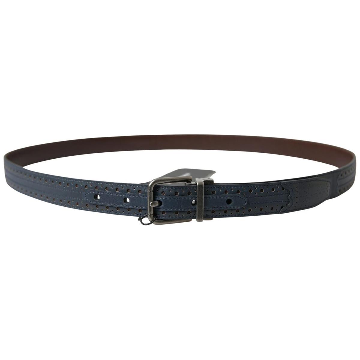 Dolce & Gabbana Blue Leather Perforated Metal Buckle Belt MAN BELTS