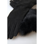 Dolce & Gabbana Black Leather Fur Elbow Length Gloves LB30106-7
