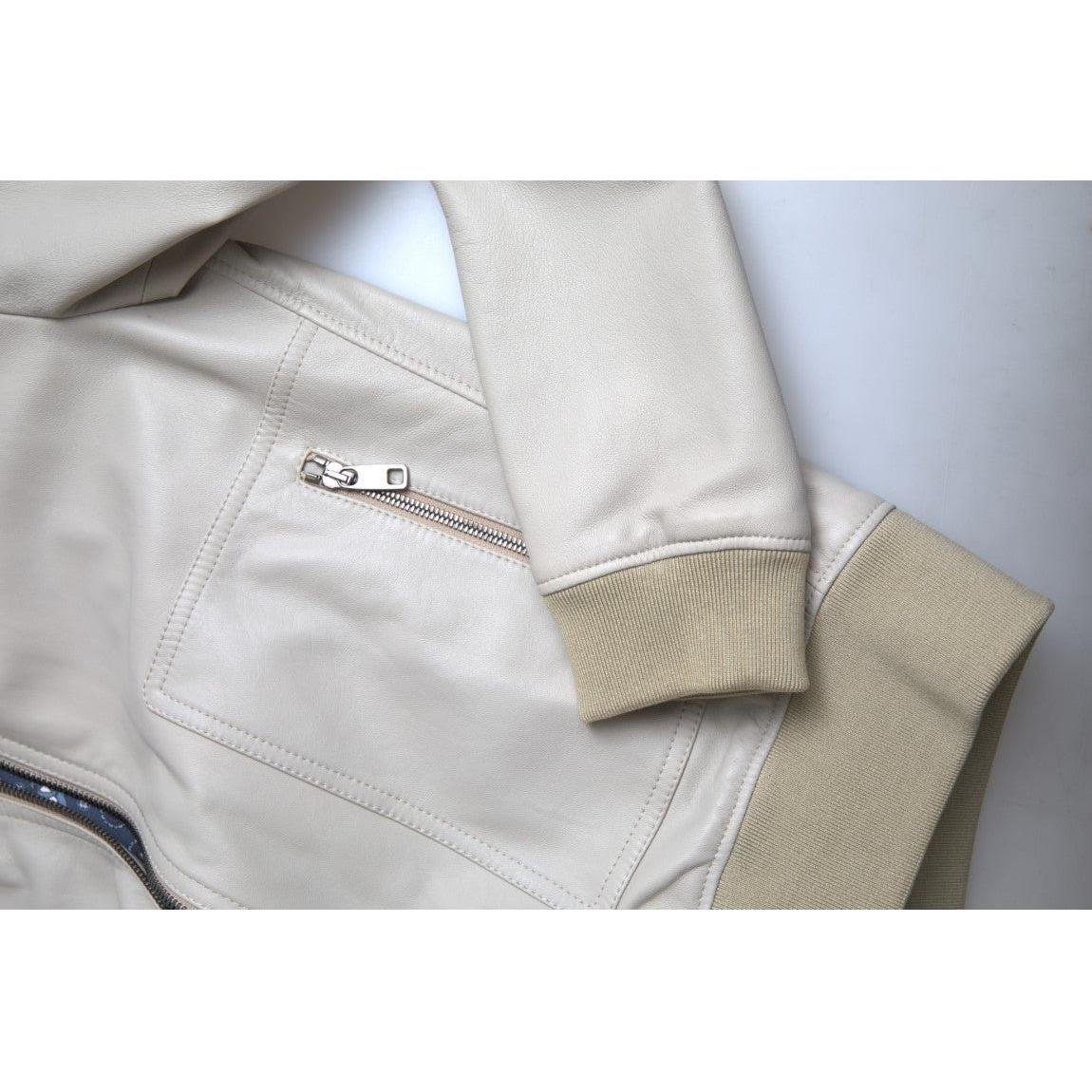 جاكيت بومبر جلدي كريمي من دولتشي آند غابانا