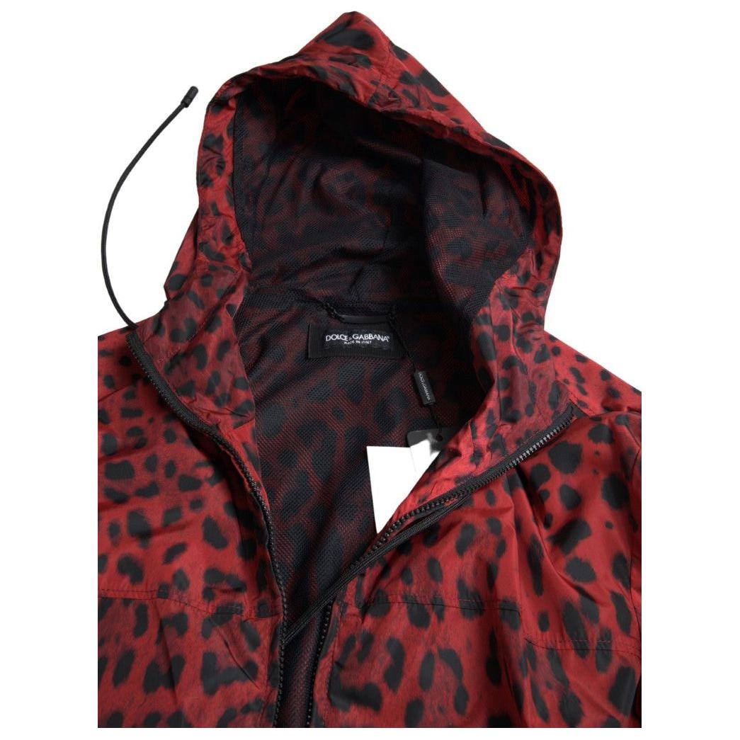 Dolce & Gabbana Red Leopard Hooded Bomber Full Zip Jacket
