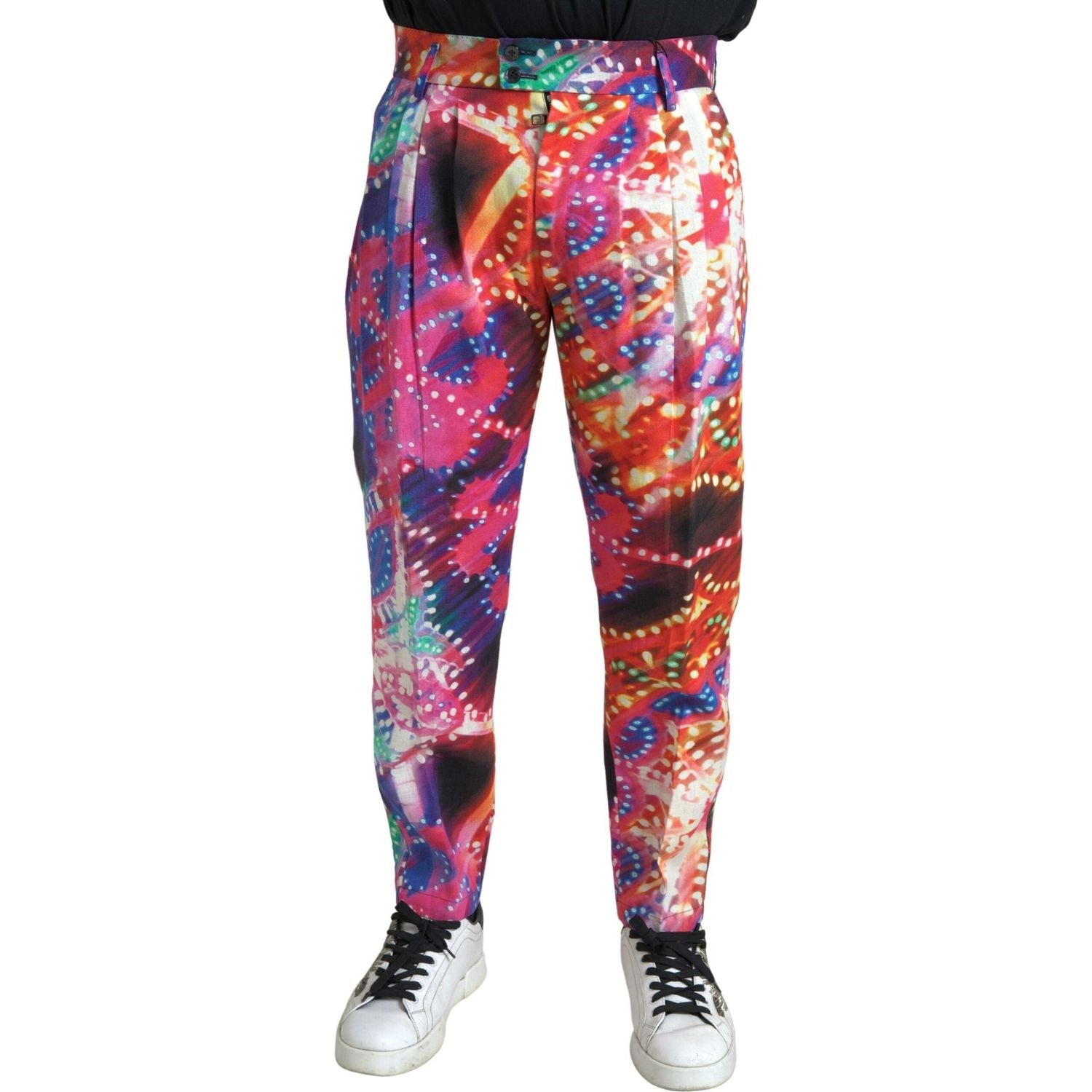 Dolce & Gabbana Multicolor Printed Linen Men Trouser Pants