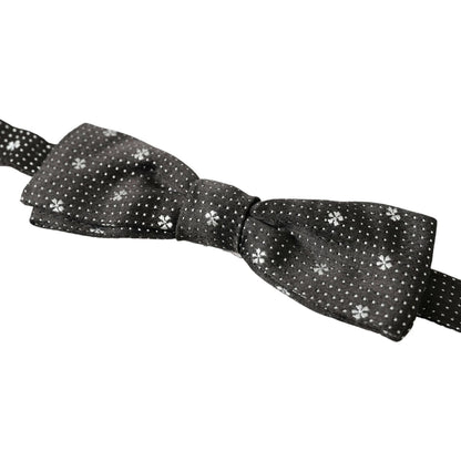 Dolce & Gabbana Black Patterned Silk Adjustable Men Neck Papillon Bow Tie