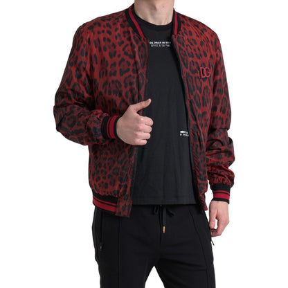 Dolce & Gabbana Red Leopard Bomber Short Coat Jacket
