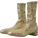 Dolce & Gabbana Gold Sequined Short Boots Stretch Shoes LA10362-37.5