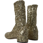 Dolce & Gabbana Gold Sequined Short Boots Stretch Shoes LA10362-37.5