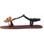 Dolce & Gabbana Black Crystal Gold Sandals Leather Shoes LA10367-35
