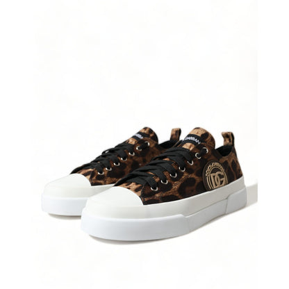 Dolce & Gabbana Brown Leopard Canvas Sneakers Shoes