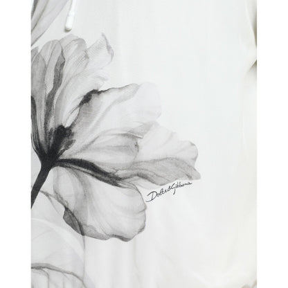 Dolce & Gabbana White Floral Print Hooded Pullover Sweater