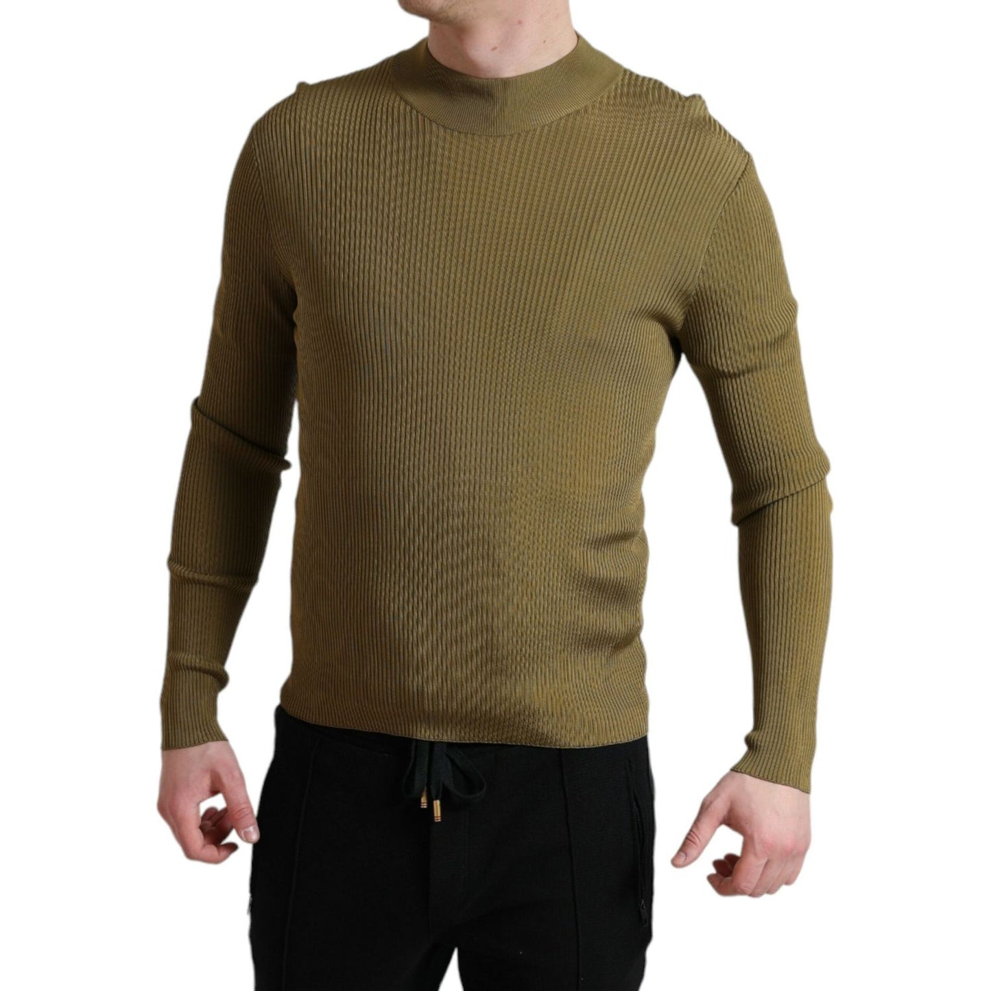 Dolce & Gabbana Army Green Viscose Crewneck Pullover Sweater
