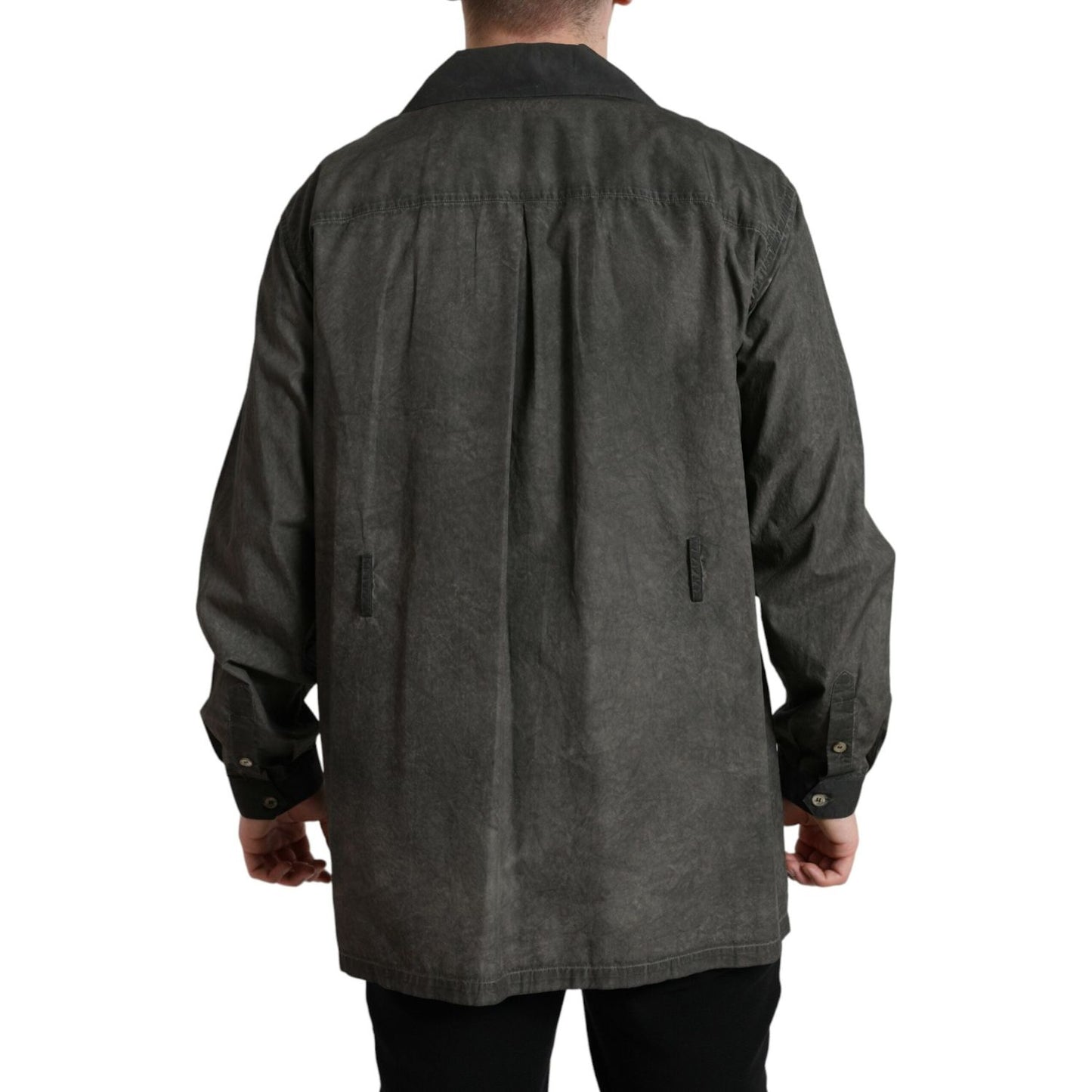 Dolce & Gabbana Dark Gray Cotton Collared Long Sleeves Shirt TSH84743-41