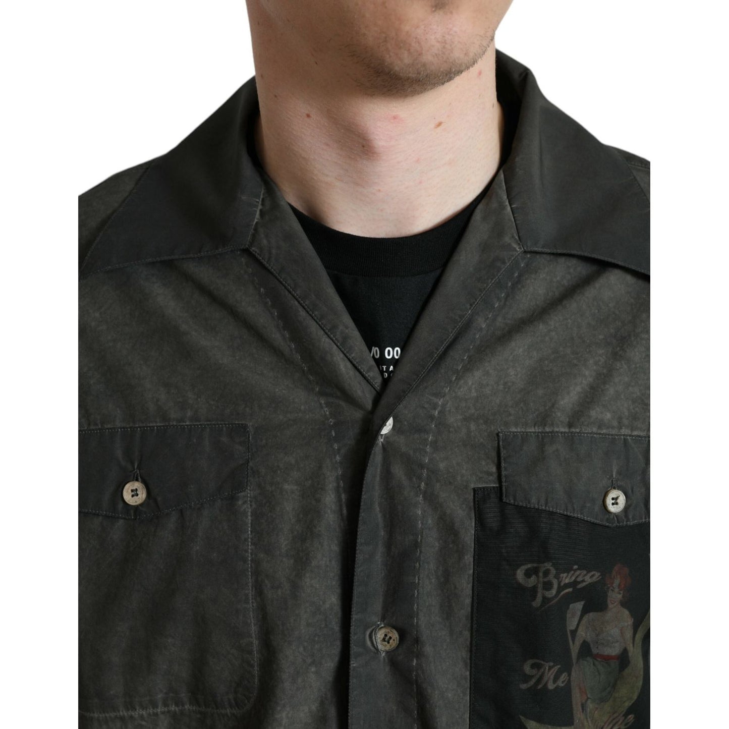Dolce & Gabbana Dark Gray Cotton Collared Long Sleeves Shirt TSH84743-41