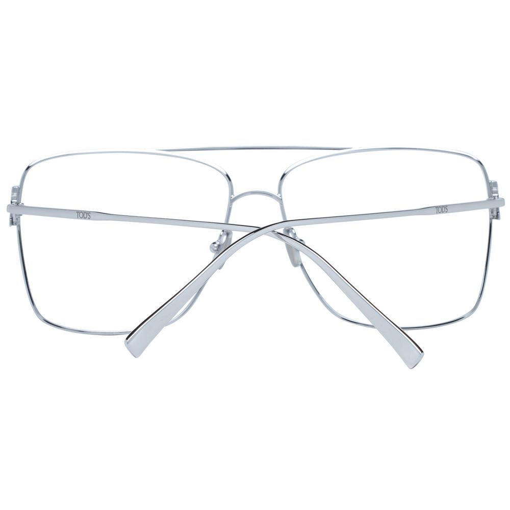Tod's Silver Women Glasses Frame, full-rim rectangle style, silver metal frame, demo plastic lenses, 56mm width, 130mm frame width.