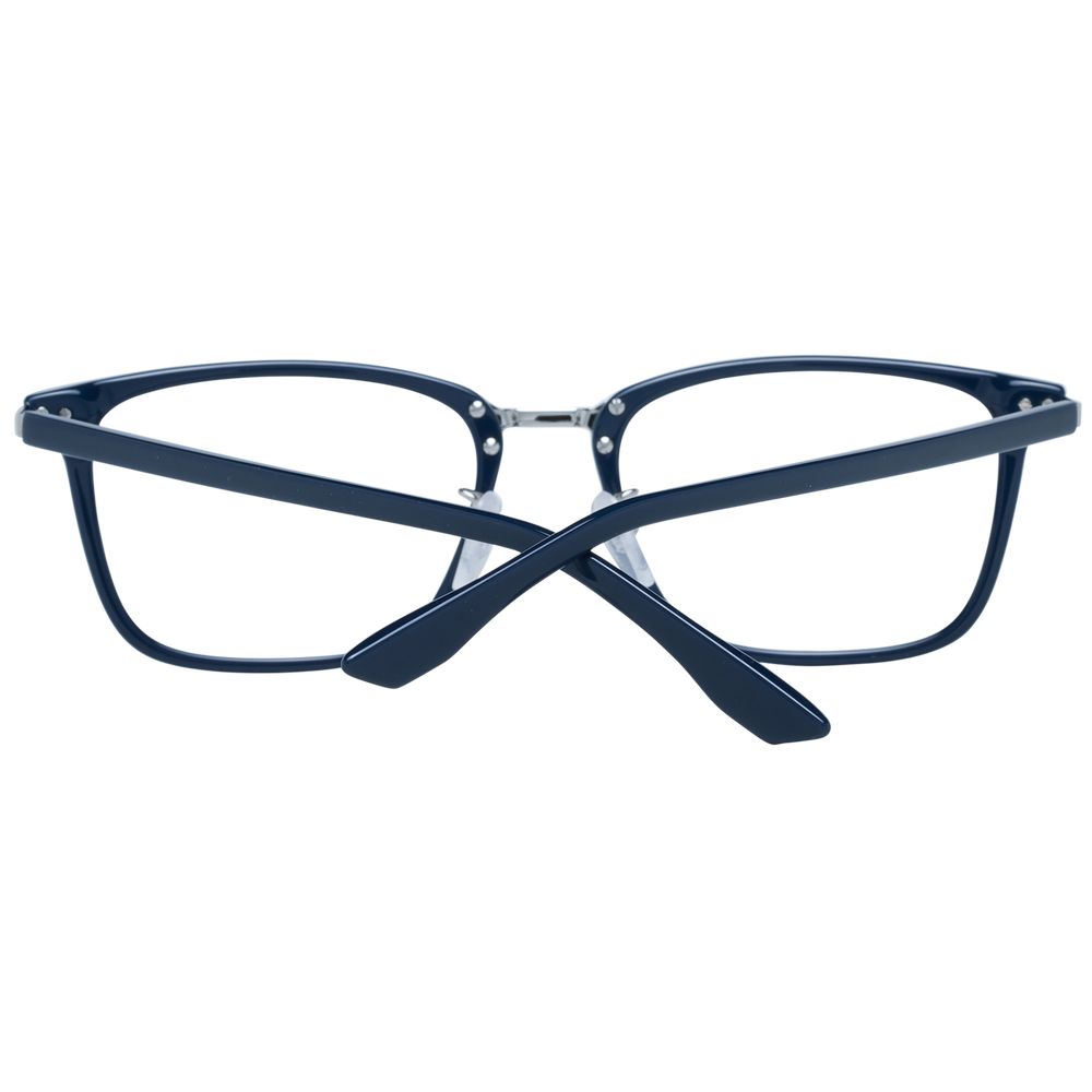 BMW Blue Men Glasses Frame, full-rim plastic, rectangle shape, blue color, 55-19-145 size, includes branded case.