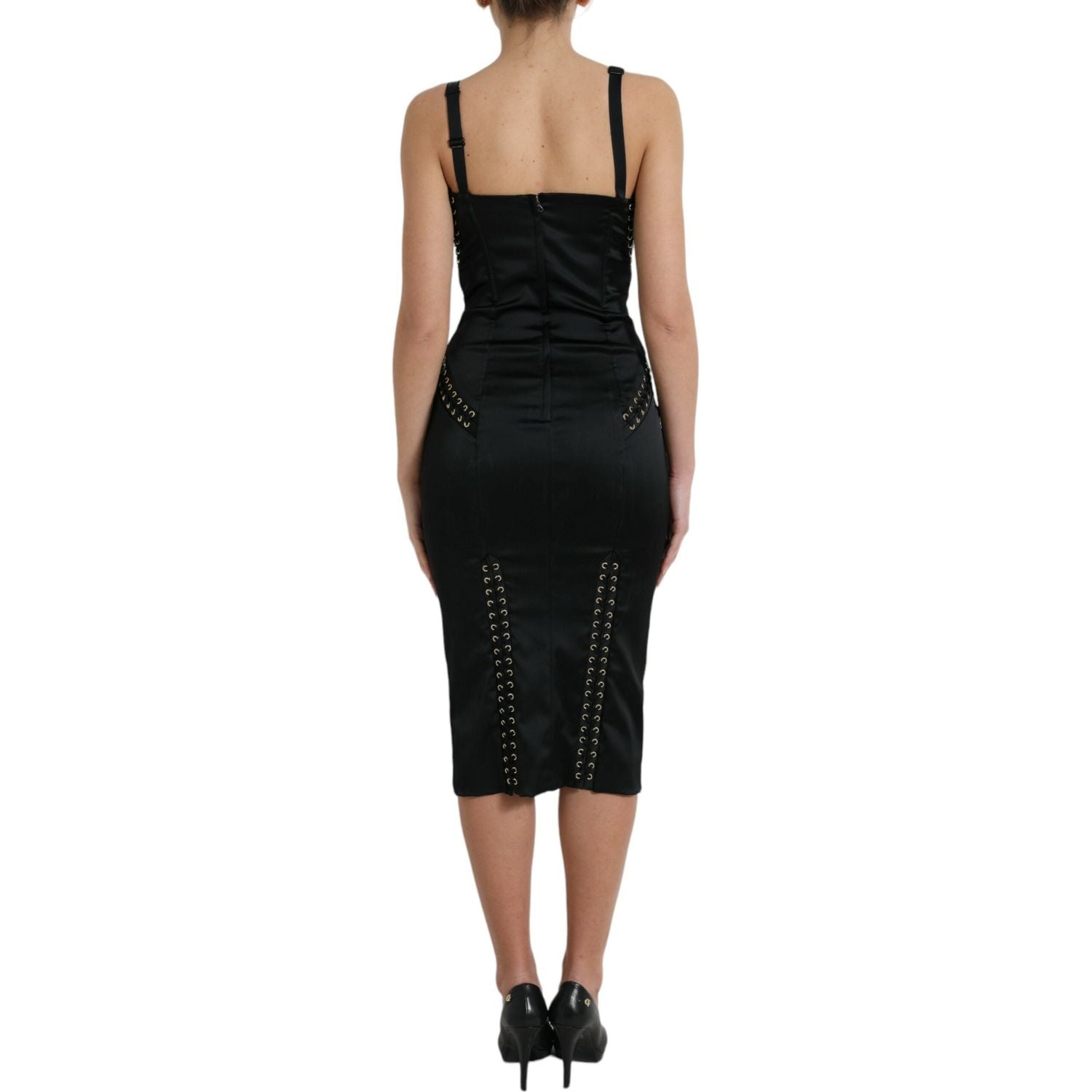 Dolce & Gabbana Black Bustier Corset Lace Bodycon Midi Dress