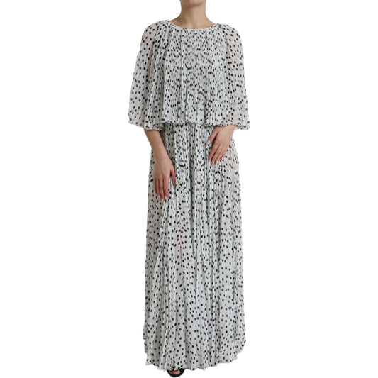 Dolce & Gabbana White Polka Dot A-line Pleated Maxi Dress DR281095-40