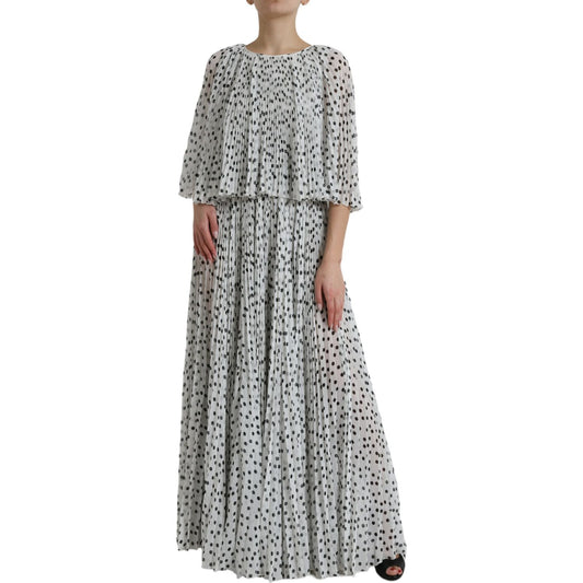 Dolce & Gabbana White Polka Dot A-line Pleated Maxi Dress DR281095-40