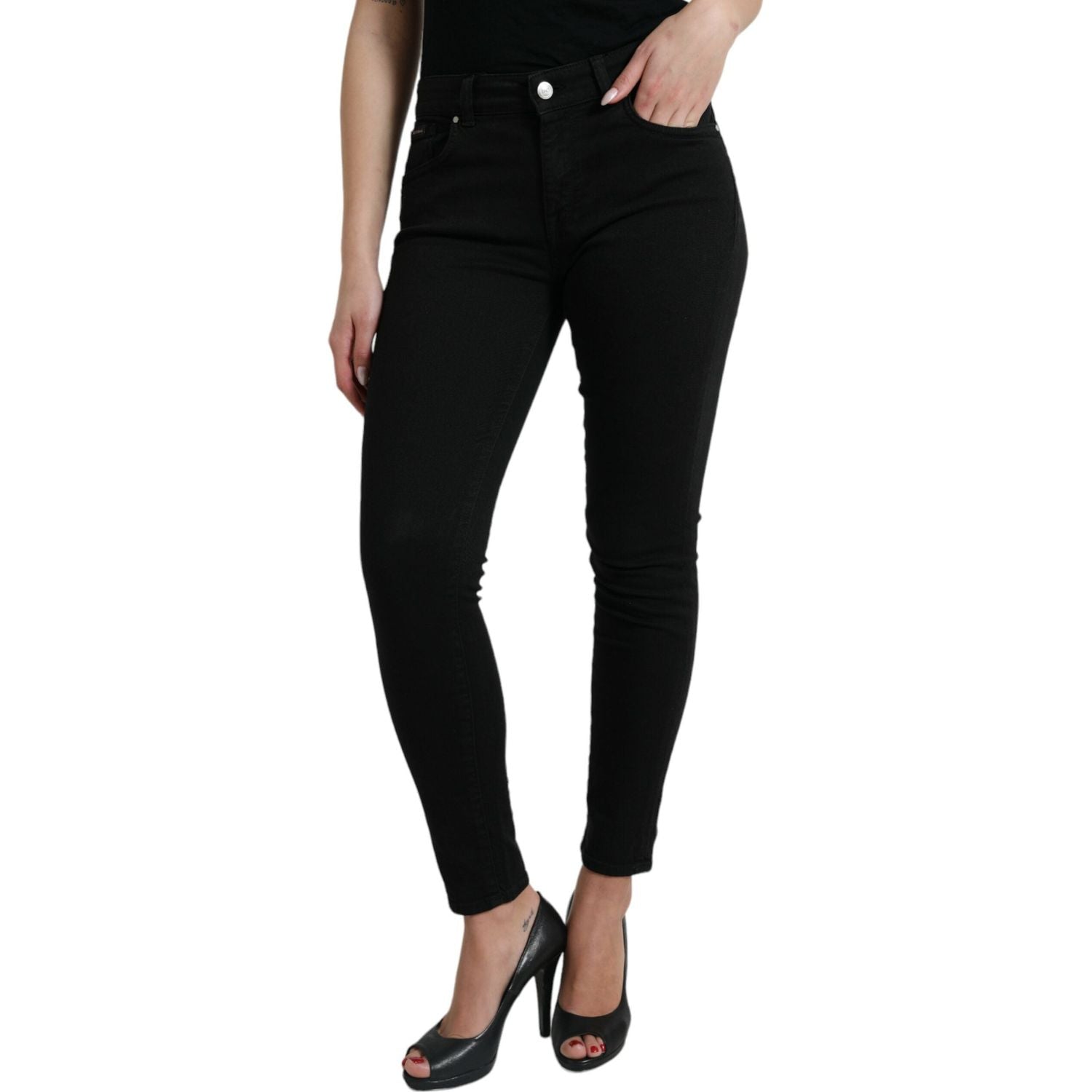 Dolce & Gabbana Black Cotton Mid Waist Skinny Denim Jeans