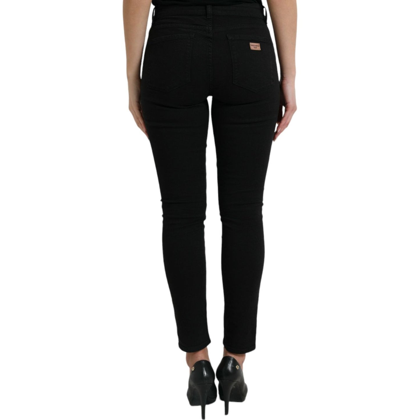 Dolce & Gabbana Black Cotton Mid Waist Skinny Denim Jeans