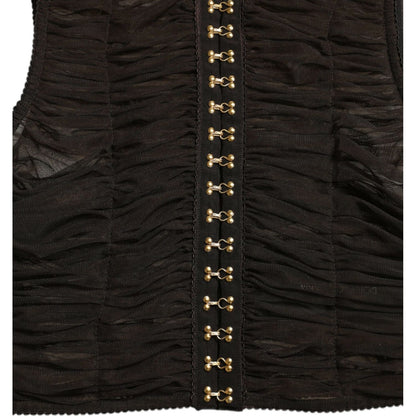 Dolce & Gabbana Brown Embellished Nylon Stretch Cropped Top